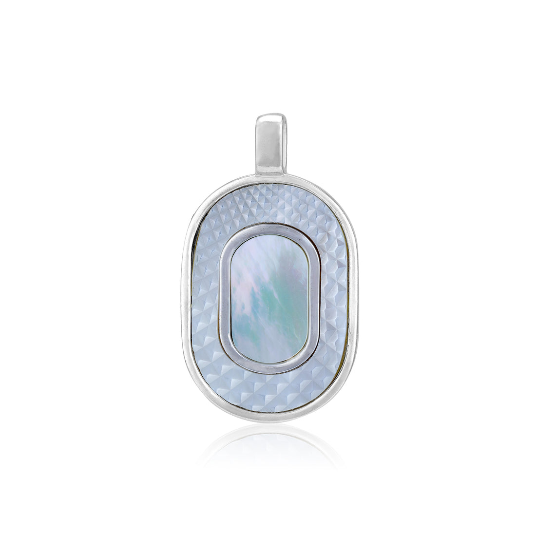 925 Sterling Silver Geometric Mother of Pearl Oval  Textured Frame Pendant for Women
