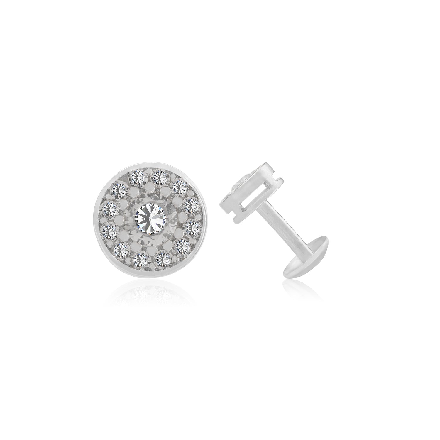 925 Sterling Silver Glittering Halo Rhodium Plated Studs For Women
