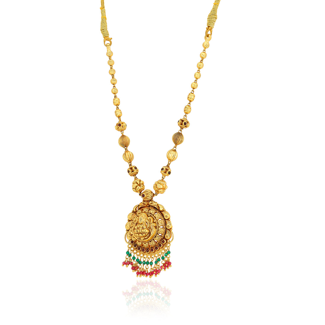 925 Sterling Silver Goddess Lakshmi Gold Plated Beaded Sides Necklace For Women