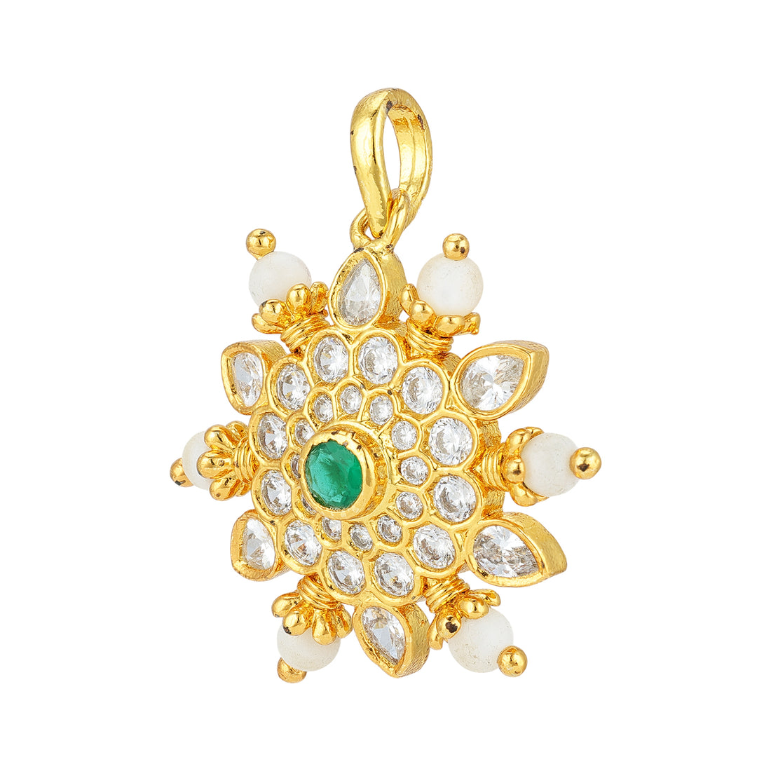 925 Sterling Silver Gold-Plated Mandala Starburst  Green Center Pendant for Women