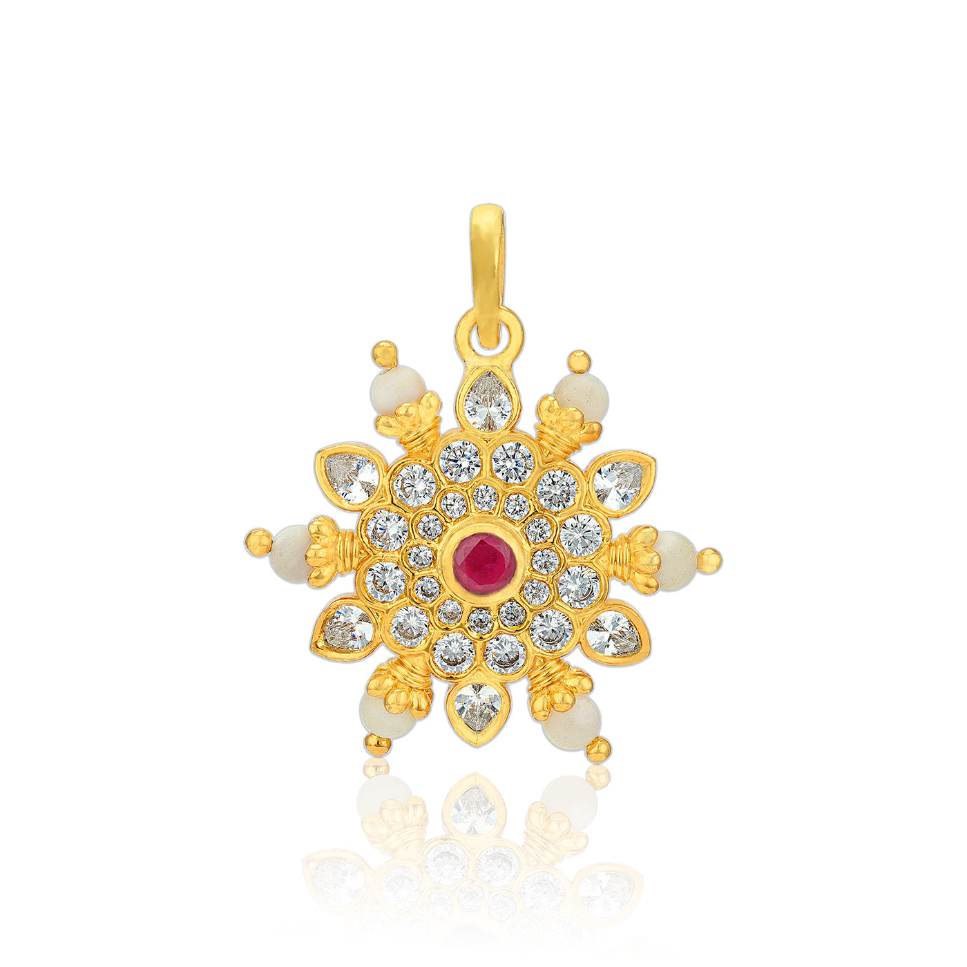 925 Sterling Silver Gold Plated Alluring Pearl Flowery Kemp Centre Pendant For Women
