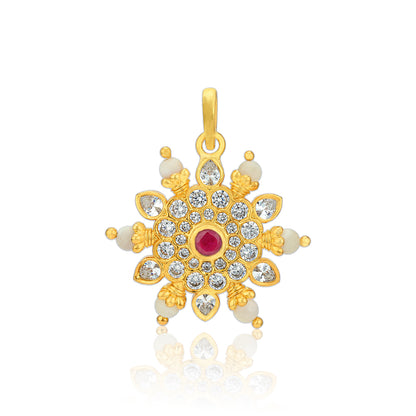 925 Sterling Silver Gold Plated Alluring Pearl Flowery Kemp Centre Pendant For Women