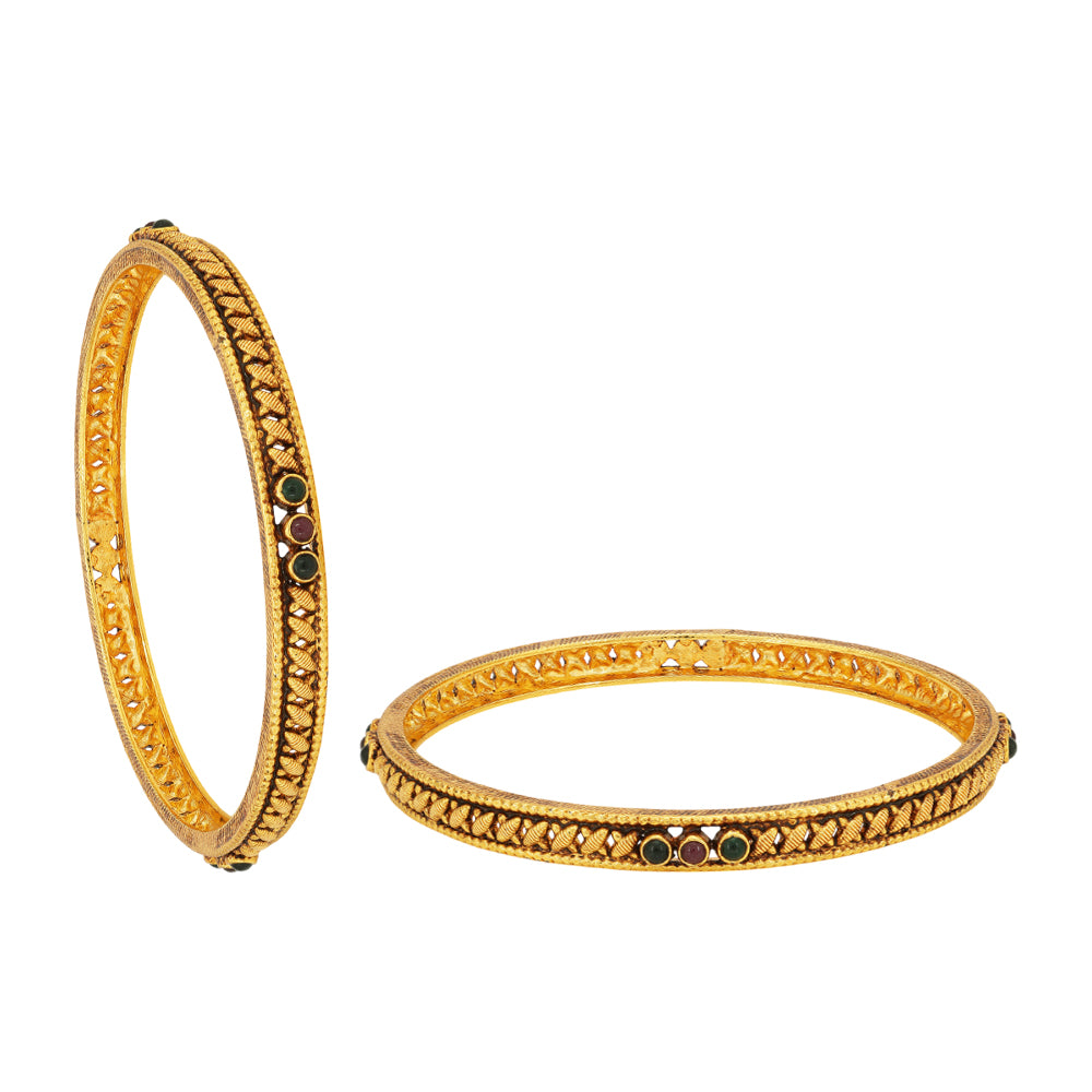 925 Sterling Silver Gold Plated Criss Cross Pattern Red Green Stoned Bangles For Women