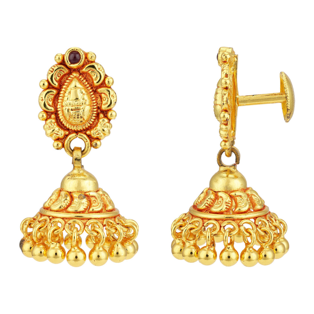 925 Sterling Silver Gold Plated Cultural Classic Golden Jhumka Spiritual Carving Cluster Ball Dangles Earrings for Women