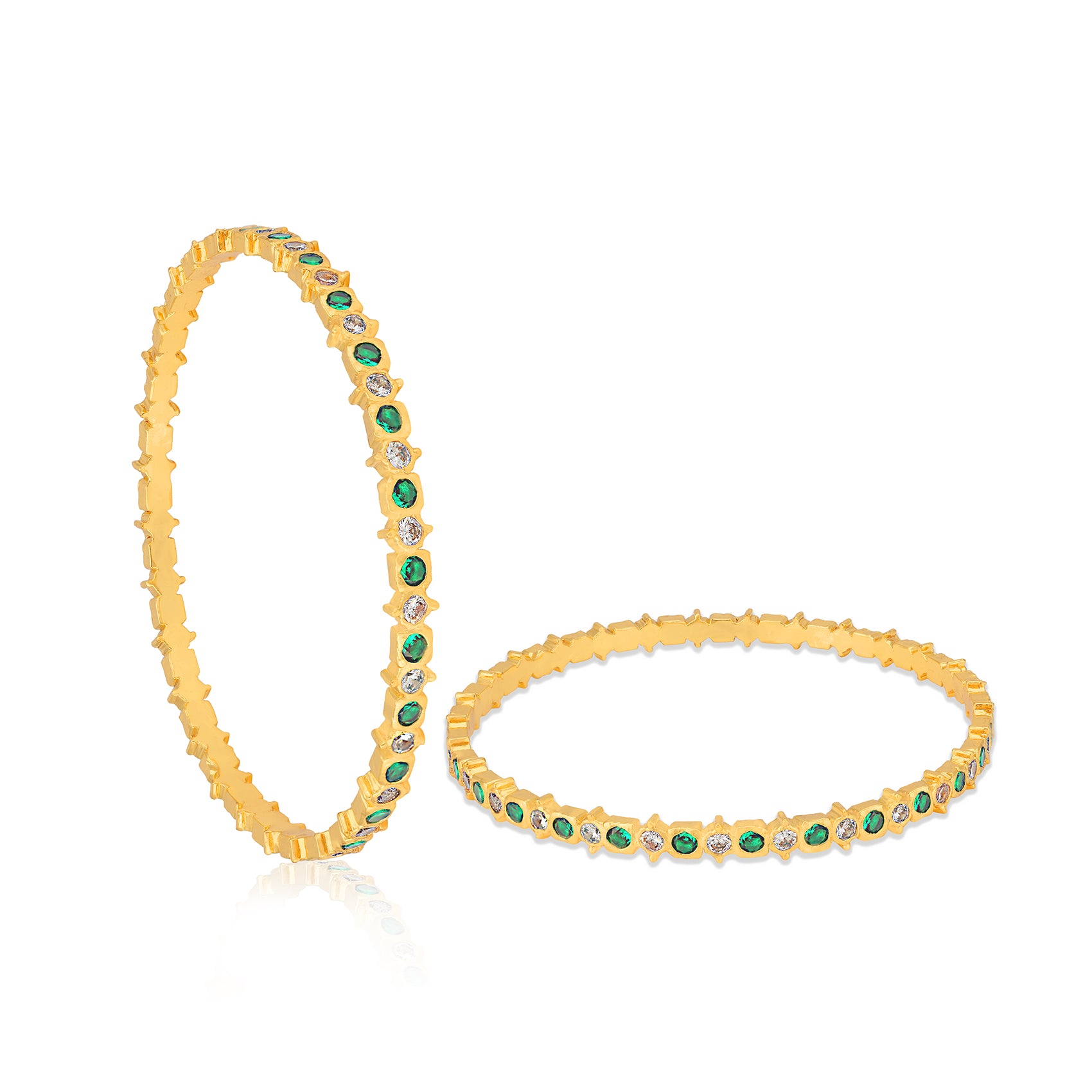 925 Sterling Silver Gold Plated Cushion Cut Emerald Bangle For Women