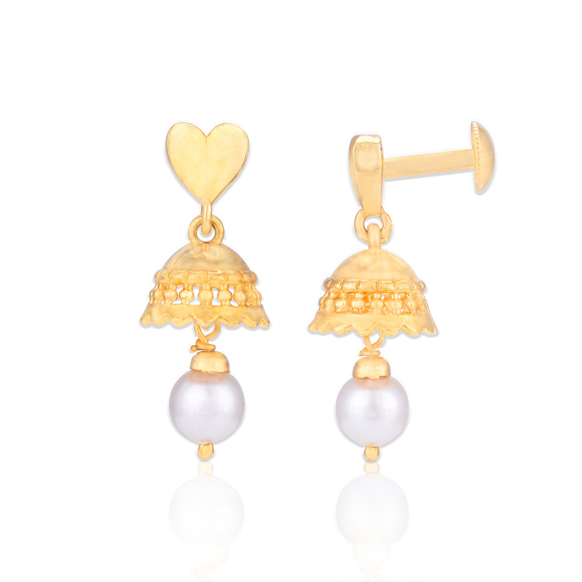 925 Sterling Silver Gold Plated Dome and Drop Pearl Earrings for Women
