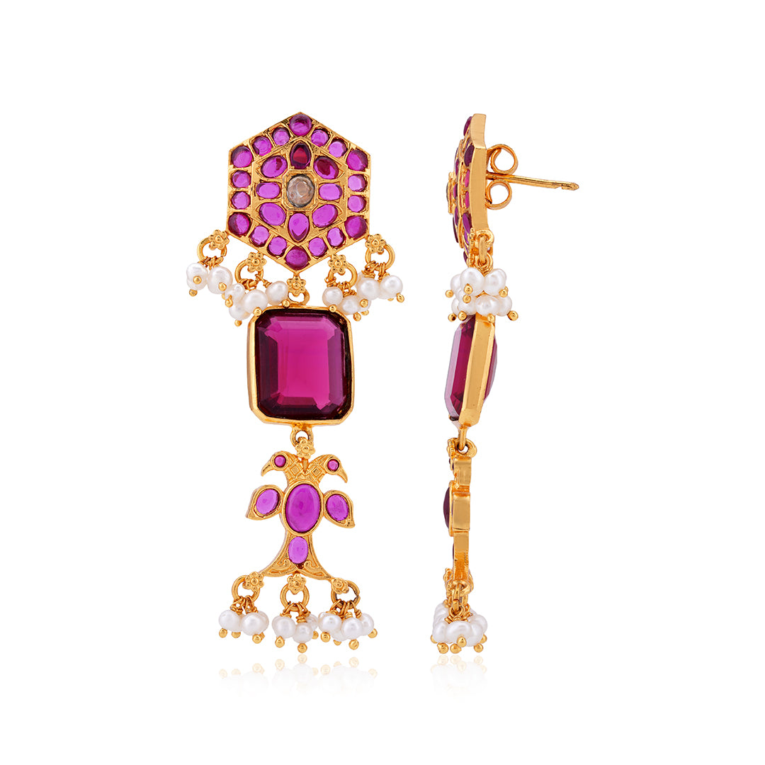 Sterling Silver Gold Plated  Ethereal Strands Polki Earring