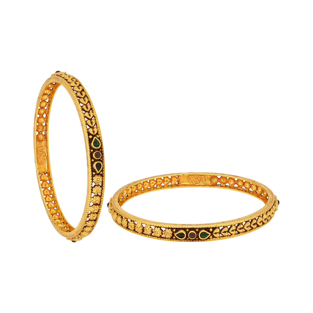 925 Sterling Silver Gold Plated Floral Leaves Infused Bangles For Women