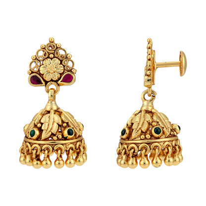 925 Sterling Silver Gold Plated Foliage Floral Jhumka For Women