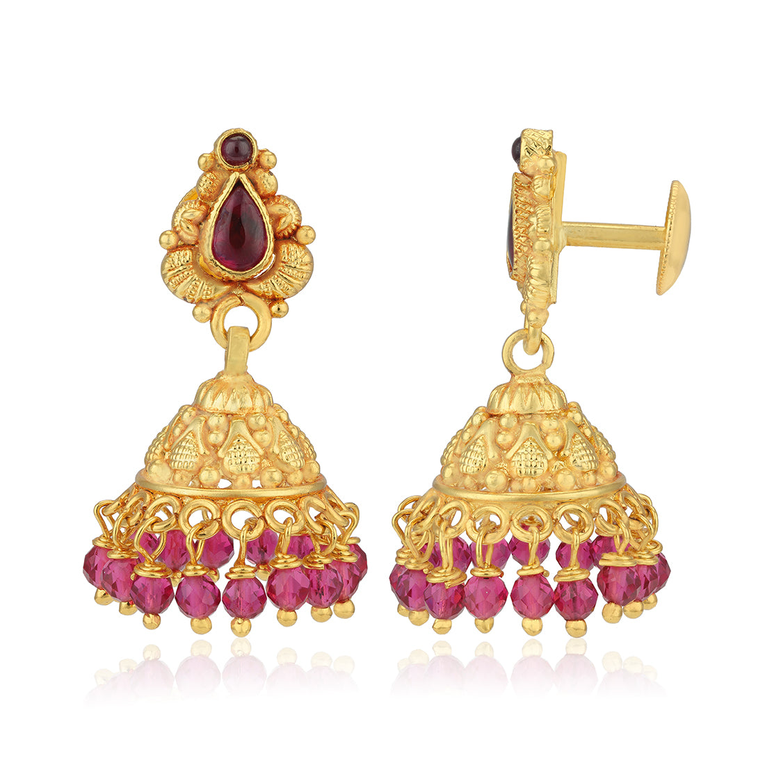 925 Sterling Silver Gold Plated Red Beaded Fringe Teardrop Ruby Earrings for Women