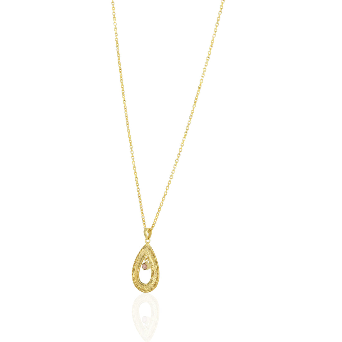 925 Sterling Silver Gold Plated Teardrop Rose Centered Chain Pendant for Women
