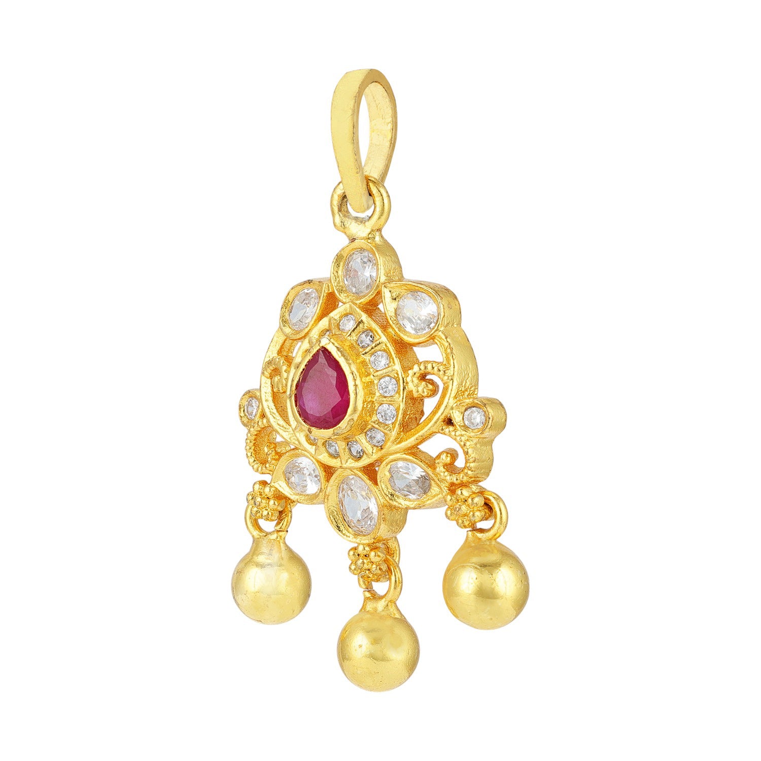 925 Sterling Silver Gold Plated Traditional Ruby Center Pendant for Women