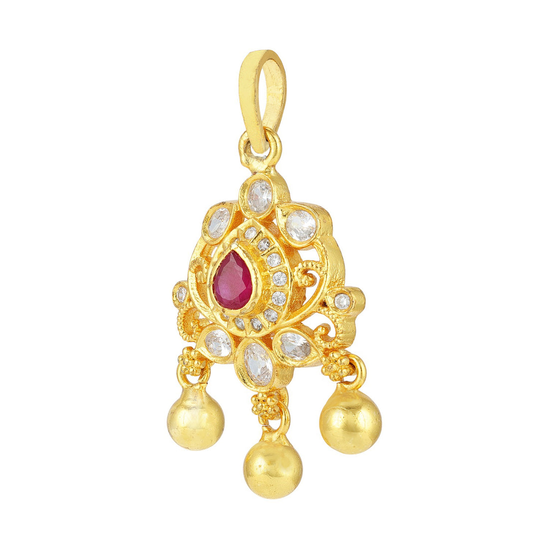 925 Sterling Silver Gold Plated Traditional Ruby Center Pendant for Women
