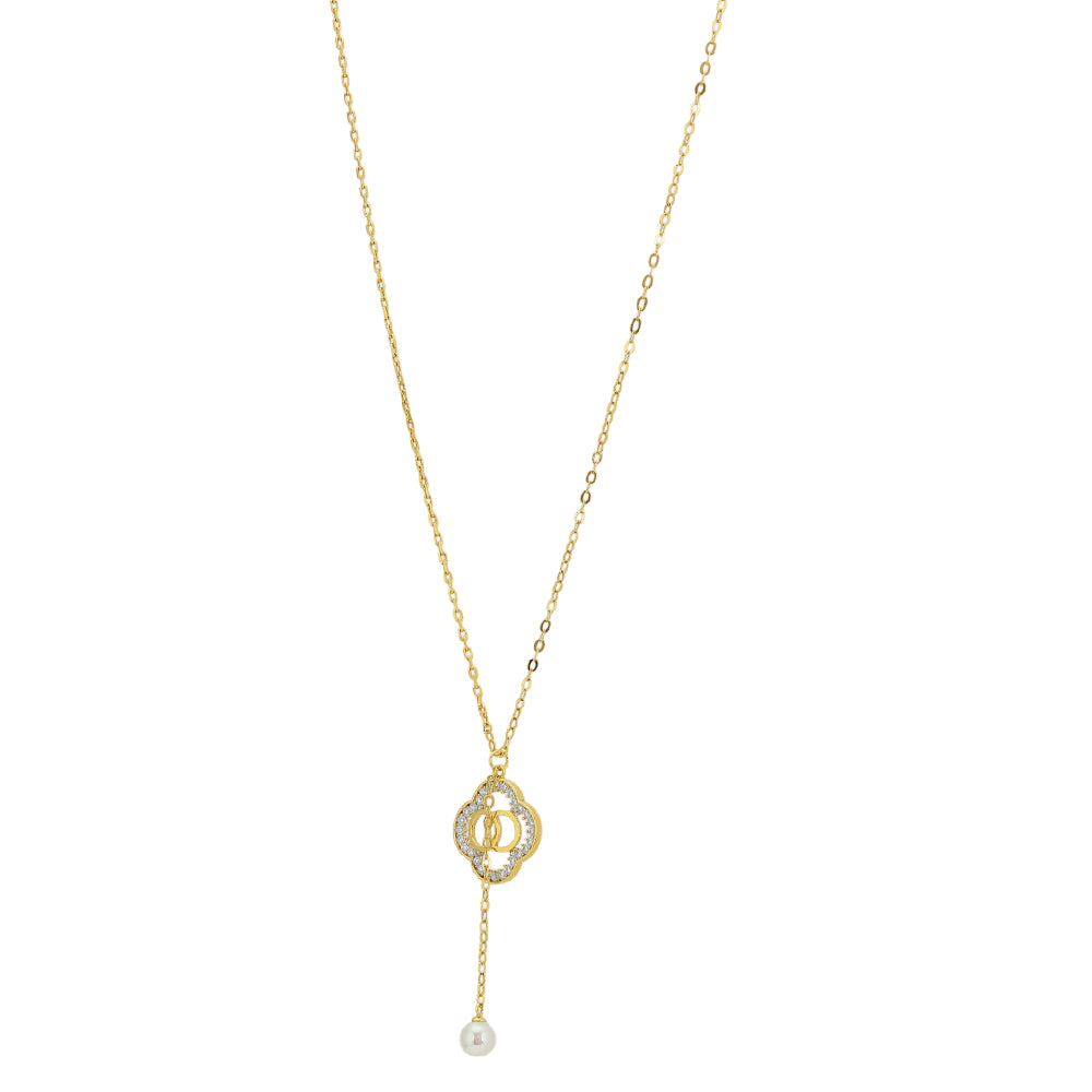 925 Sterling Silver Gold plated Floral Solitary Stone Drop Pendant Chain For Women