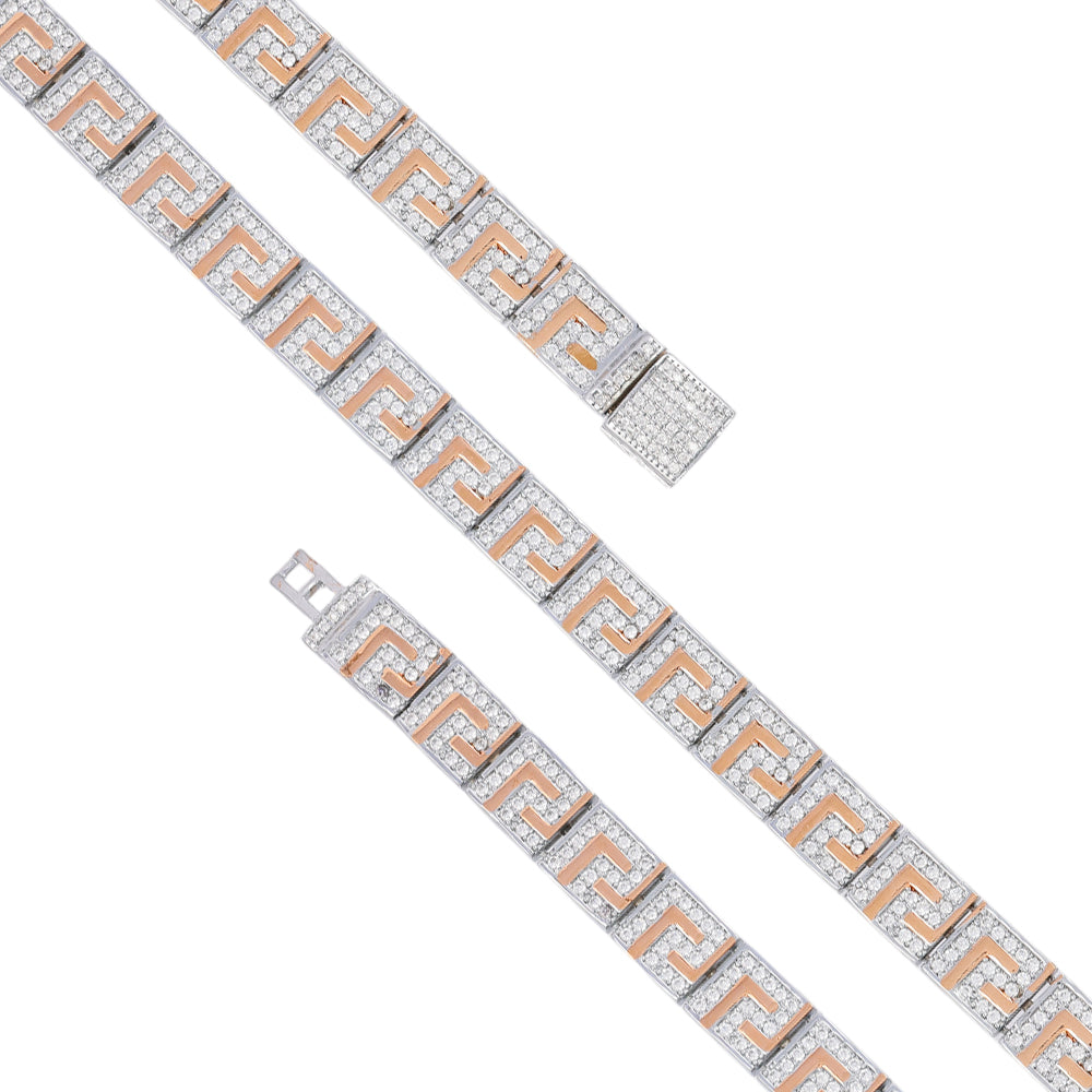 925 Sterling Silver Greek Key Pattern Rhodium Plated Bracelets For Men
