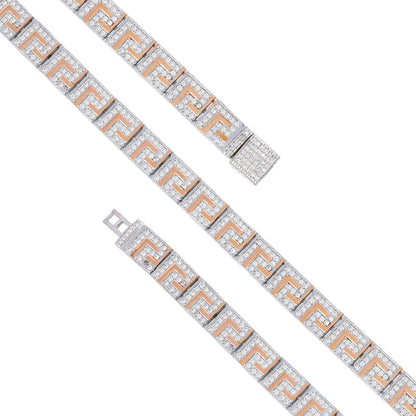 925 Sterling Silver Greek Key Pattern Rhodium Plated Bracelets For Men