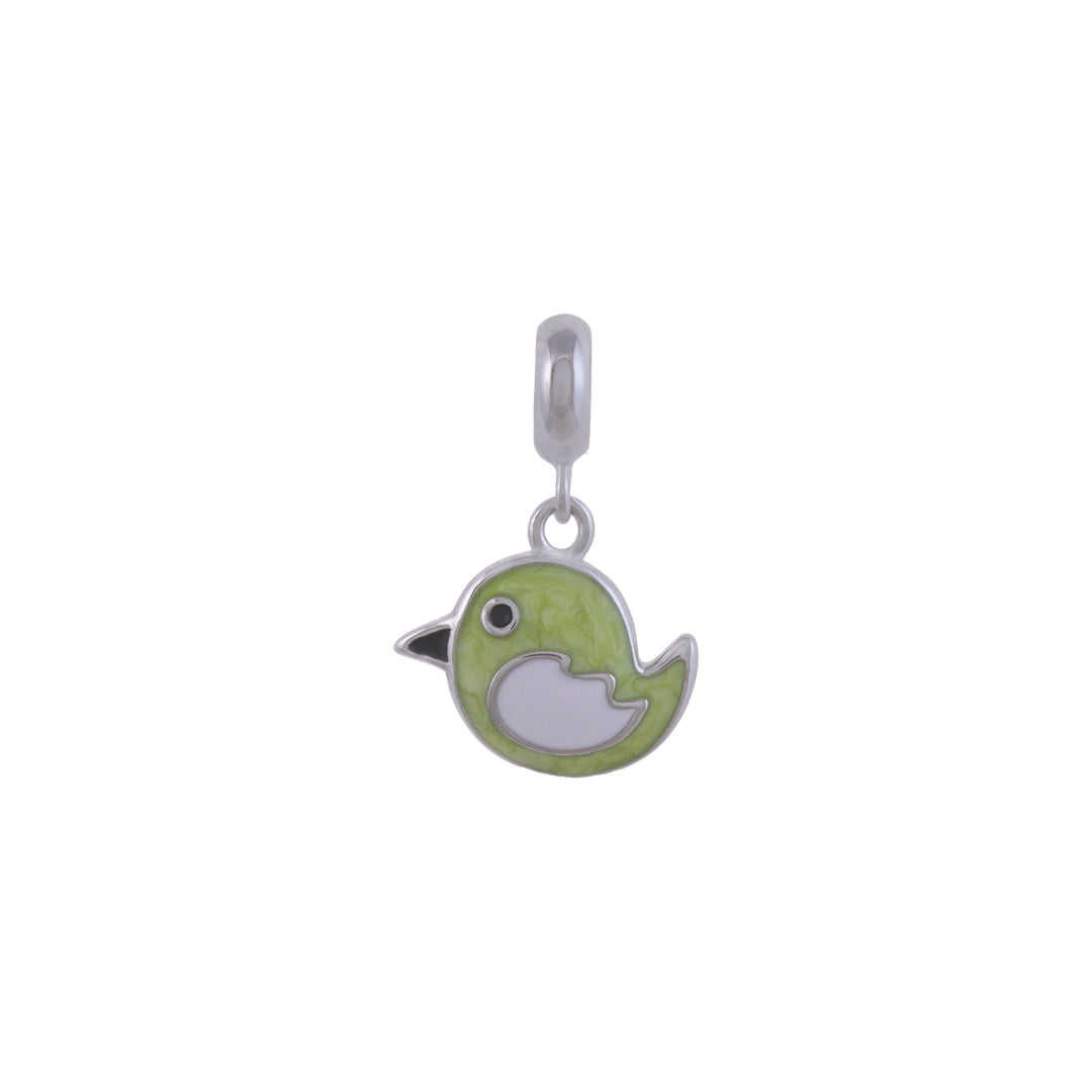 925 Sterling Silver Green Bird Rhodium Plated Pendant For Kids
