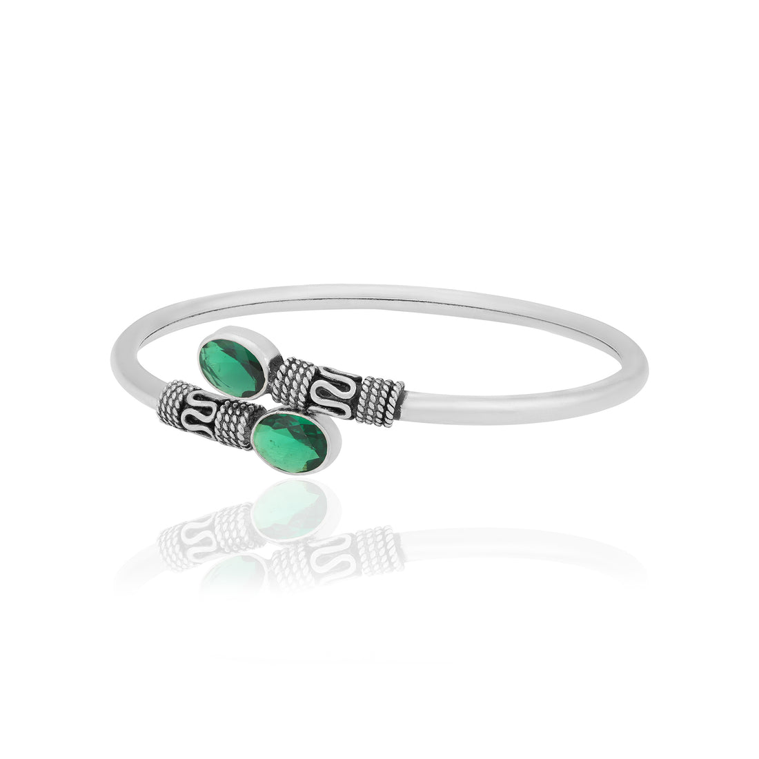 925 Sterling Silver Green Emerald Oxidised Kada for Women