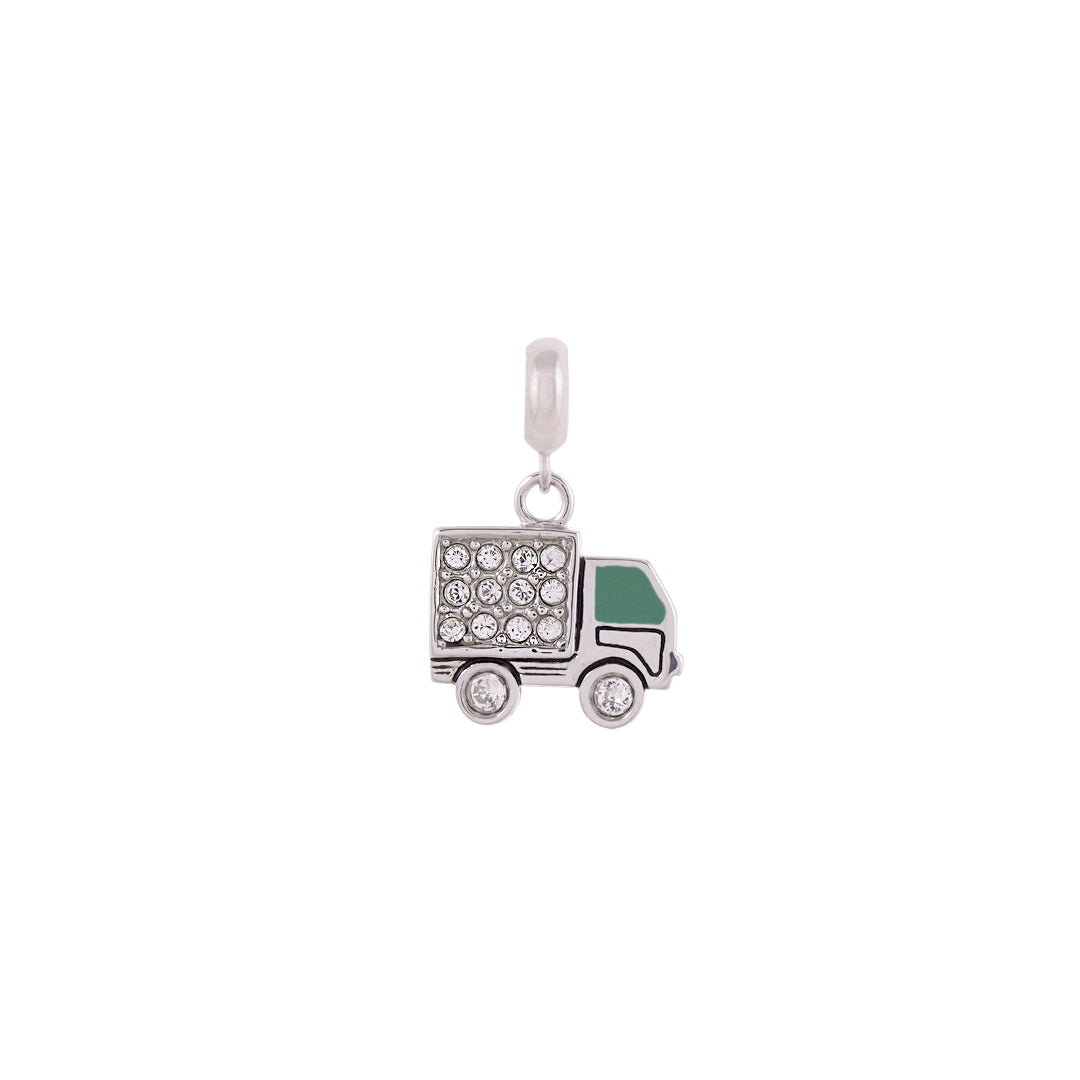 925 Sterling Silver Green Mini Truck Rhodium Plated Pendant For Kids