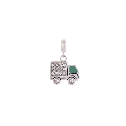 925 Sterling Silver Green Mini Truck Rhodium Plated Pendant For Kids