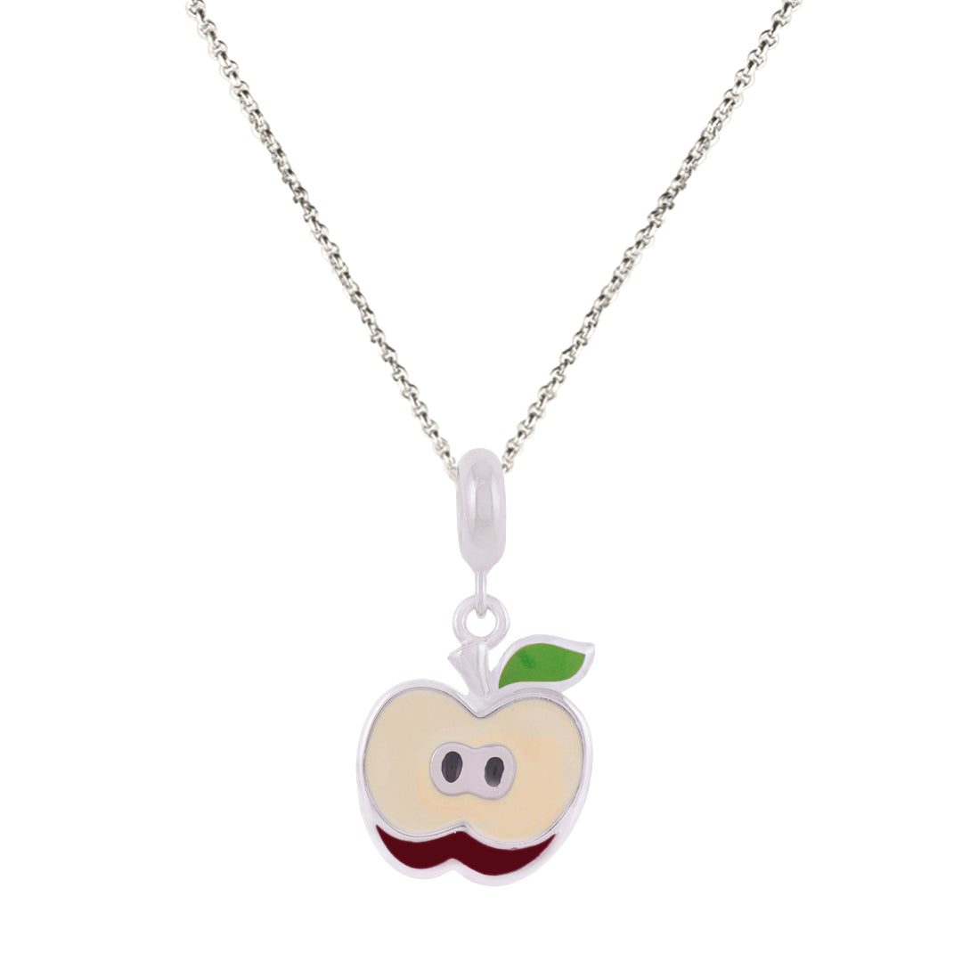 925 Sterling Silver Half Red Apple Rhodium Plated Pendant For Kids