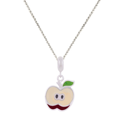 925 Sterling Silver Half Red Apple Rhodium Plated Pendant For Kids