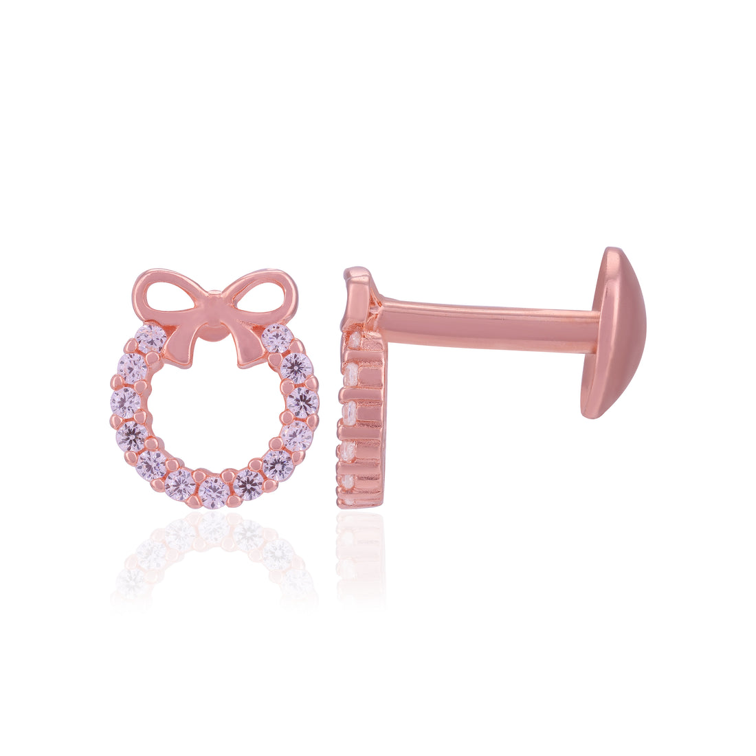 925 Sterling Silver Halo Bow Top Rose Gold Plated Stud for Women