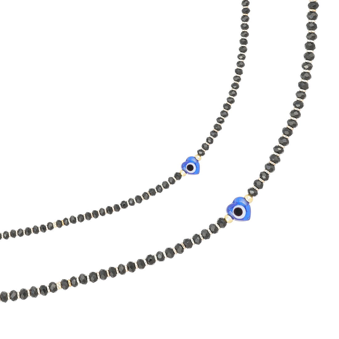 925 Sterling Silver Heart Shaped Evil Eye Black Beaded Anklets For Women