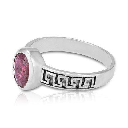 925 Sterling Silver Heritage-Inspired Ruby Stone Ancient Maze Patterned Band Ring for Men