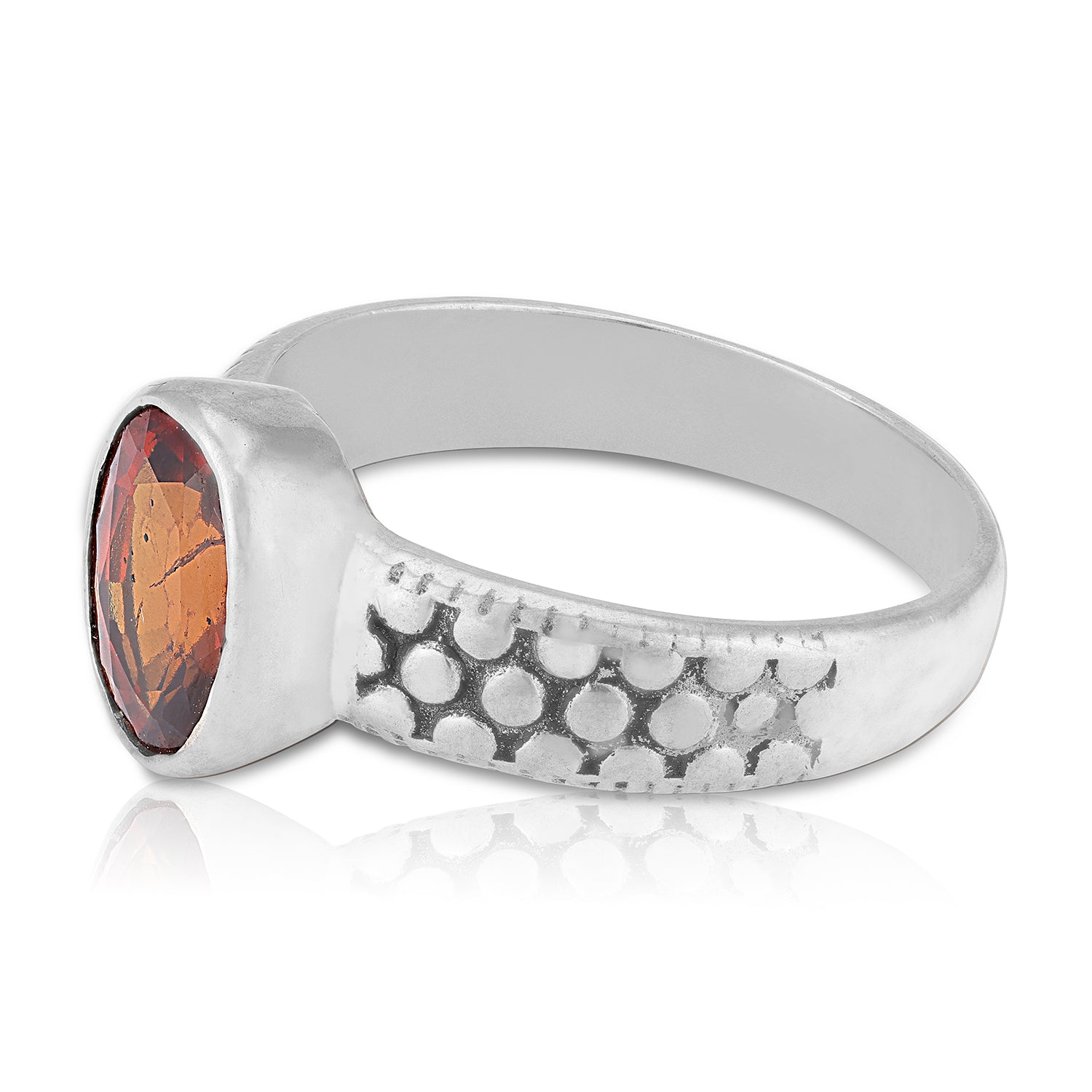 925 Sterling Silver Hessonite Garnet Raised Bubble Texture Band Oval Bezel Ring for Men