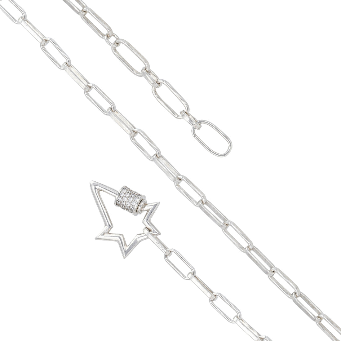 Sterling Silver Hollow Star Link Charm Rhodium Plated Bracelet