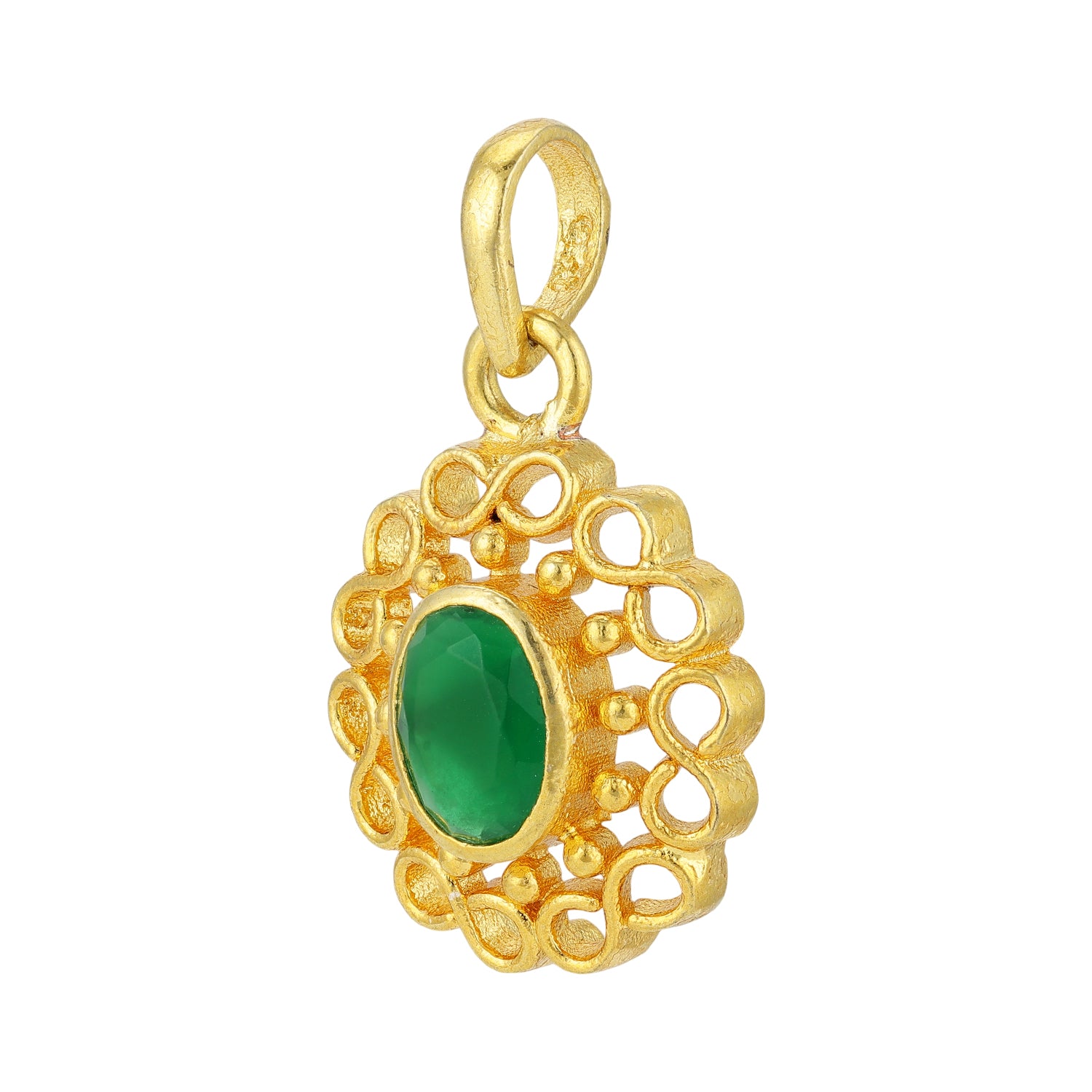 925 Sterling Silver Infinity Loop Filigree Frame Green Stone Gold-Plated Pendant for Women