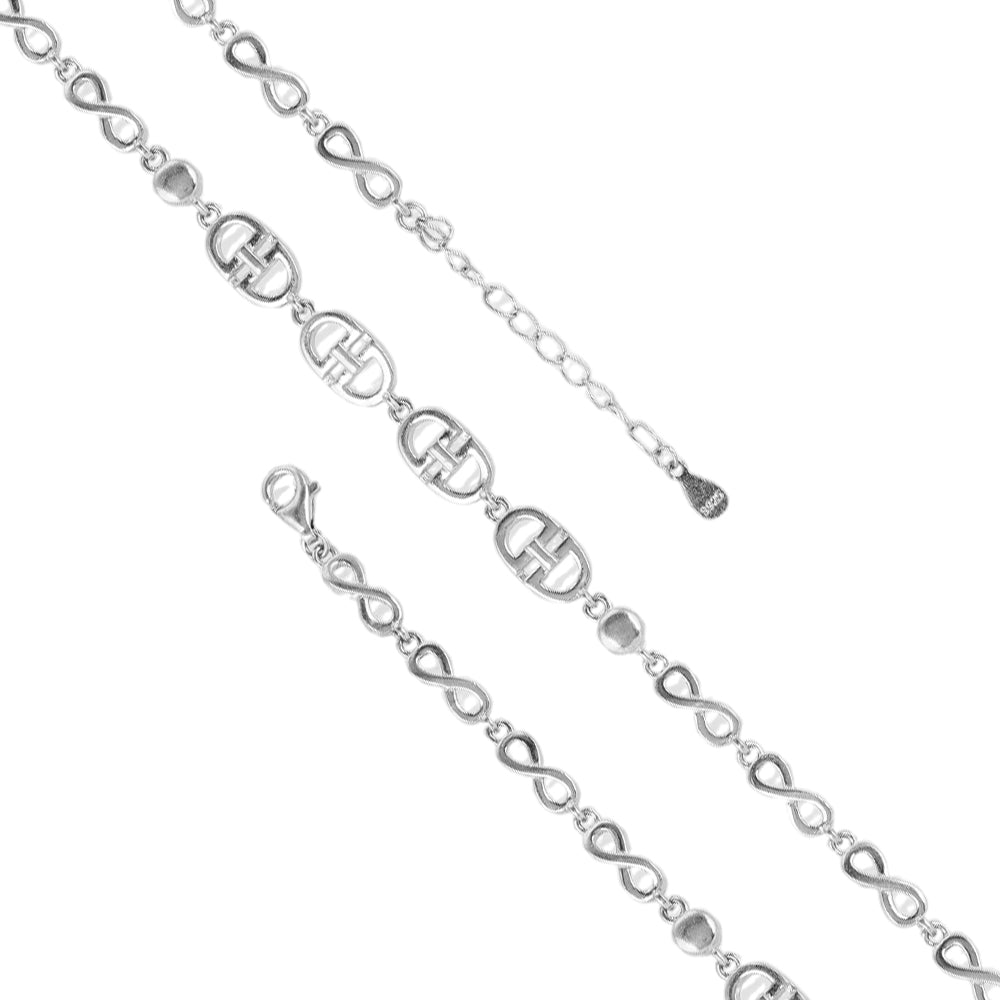 925 Sterling Silver Infinity Sides Gucci Centered Rhodium Plated Bracelets For Women
