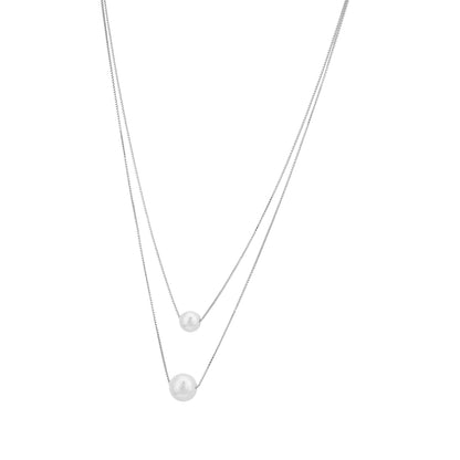 925 Sterling Silver Ivory Muse Double Pearl Pendant Necklace for Women