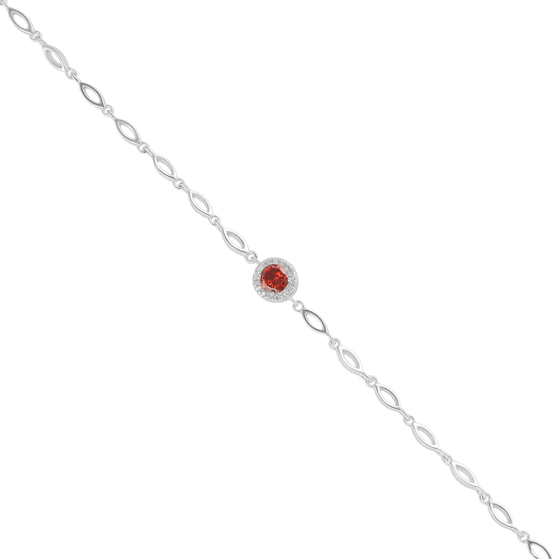 925 Sterling Silver January Month Red Circle Garnet Birthstone Bracelet For Women