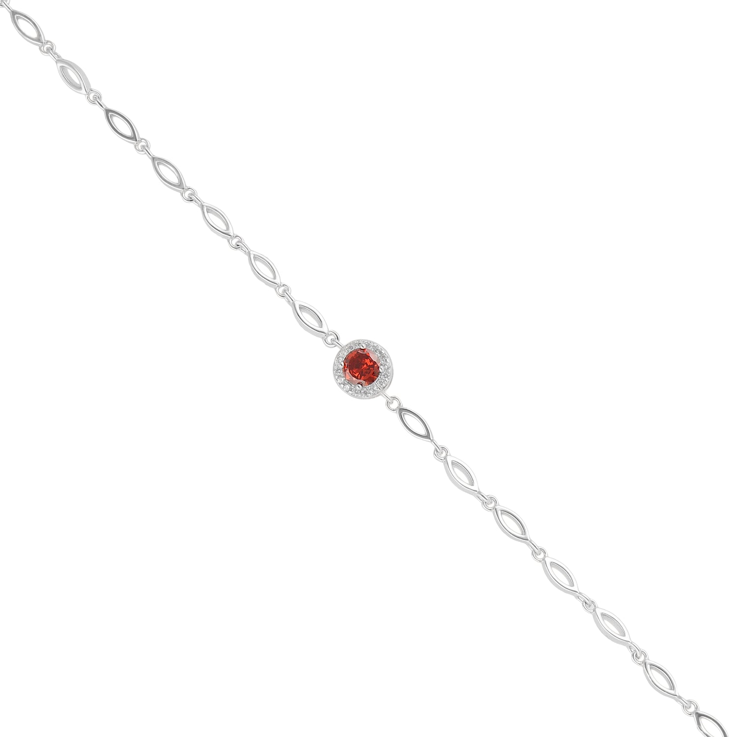 925 Sterling Silver January Month Red Circle Garnet Birthstone Bracelet For Women