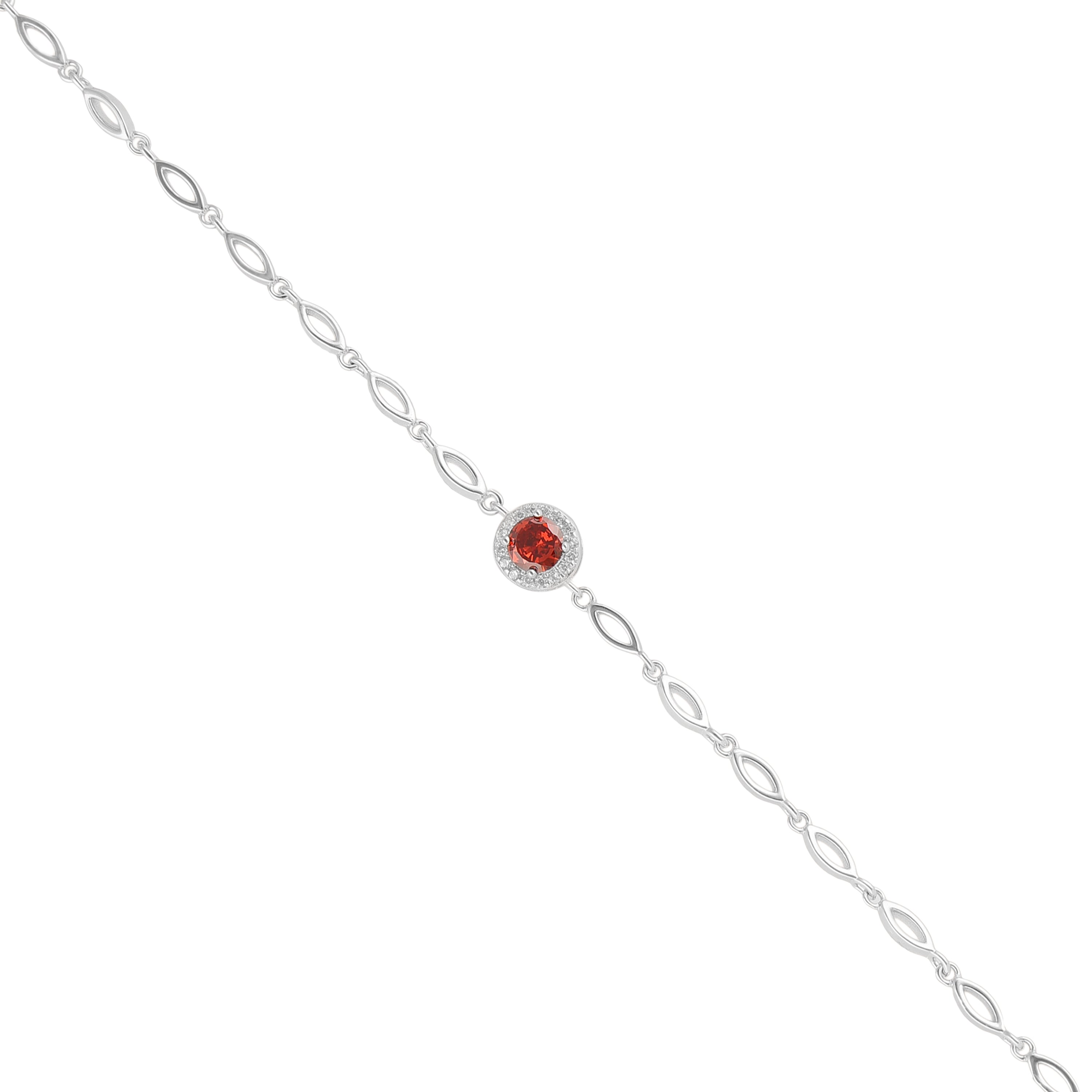 925 Sterling Silver January Month Red Circle Garnet Birthstone Bracelet For Women