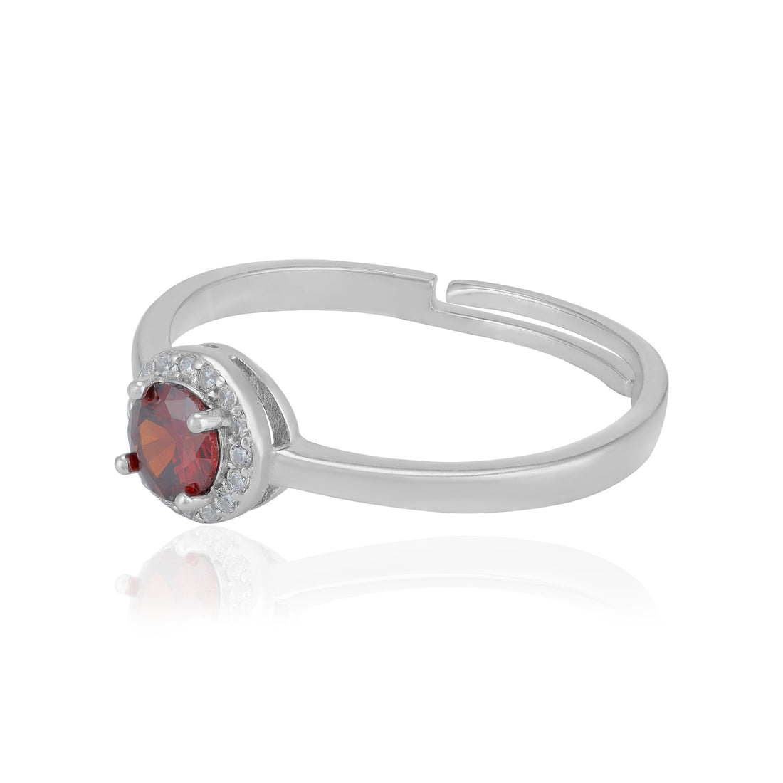 Sterling Silver January Month Red Circle Garnet Birthstone Ring For Women
