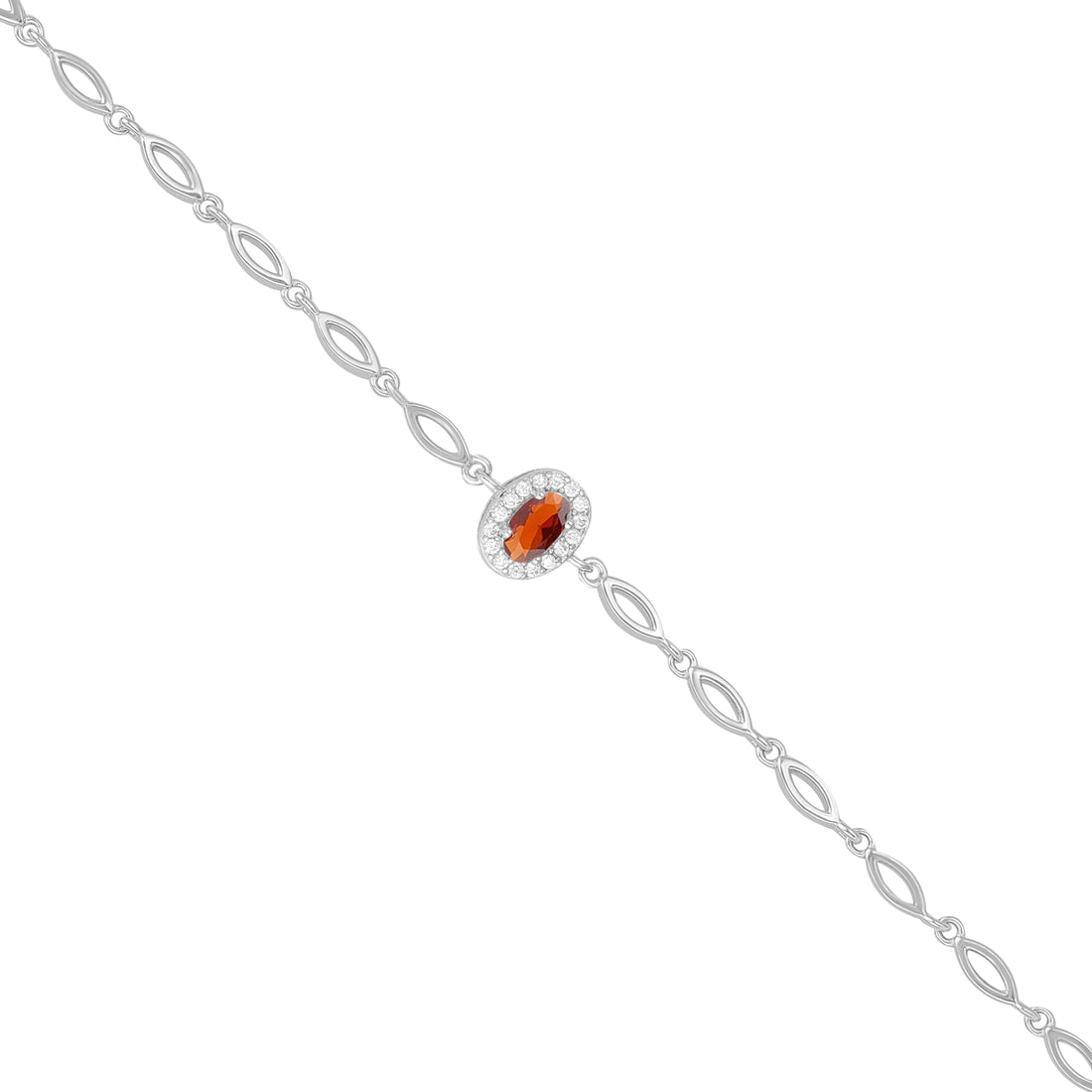925 Sterling Silver January Month Red Oval Garnet Birthstone Bracelet For Women