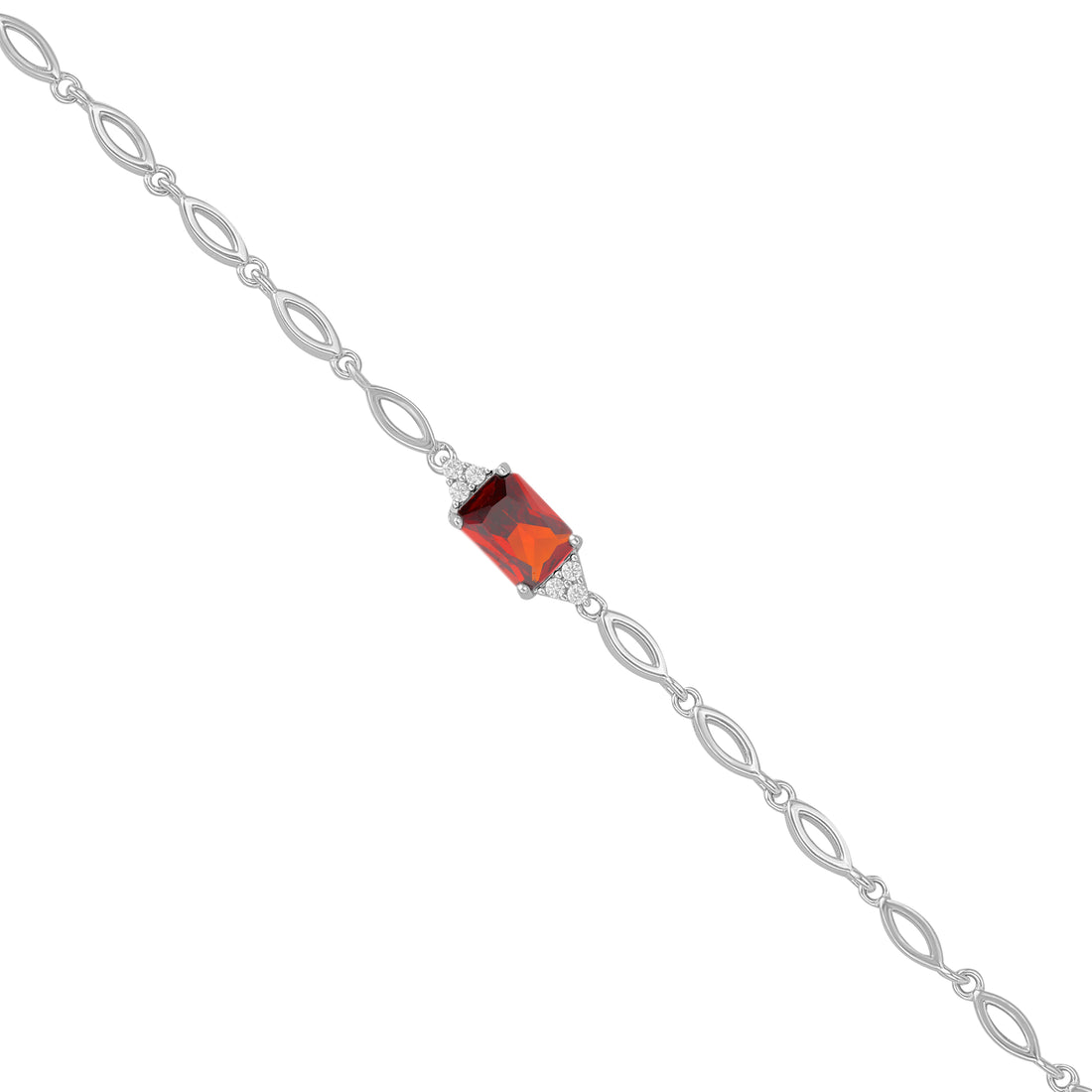 925 Sterling Silver January Month Square Red Garnet Birthstone Bracelet For Women