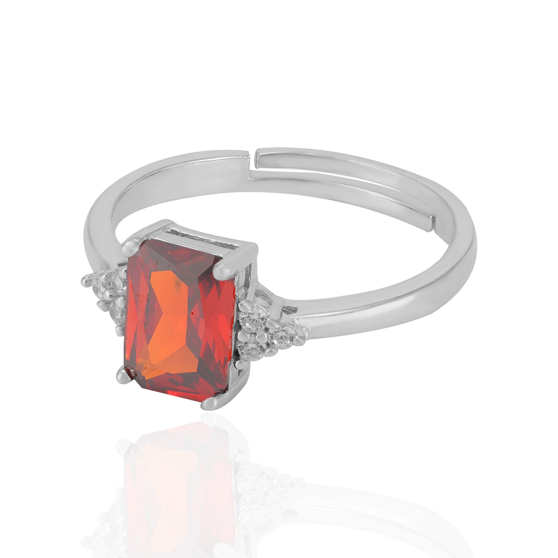Sterling Silver January Month Square Red Garnet Birthstone Ring For Women