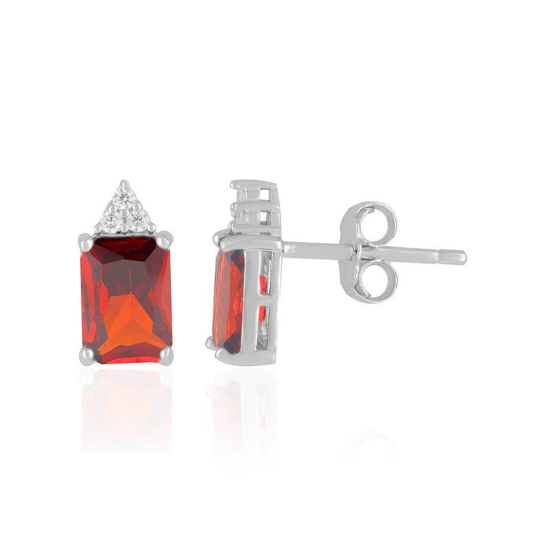 925 Sterling Silver January Month Square Red Garnet Birthstone Stud For Women