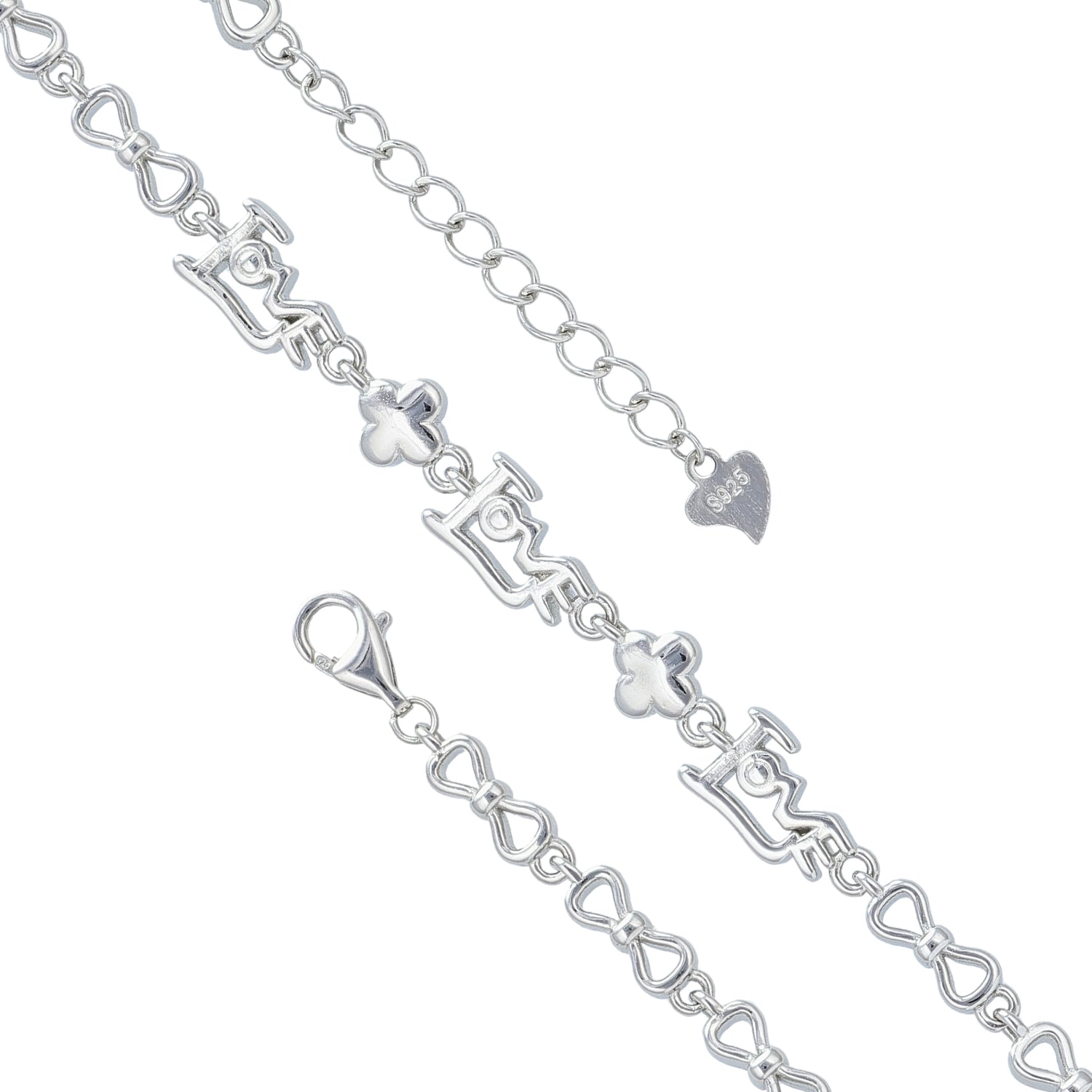 Sterling Silver Joy Motif Charm Rhodium Plated Bracelet