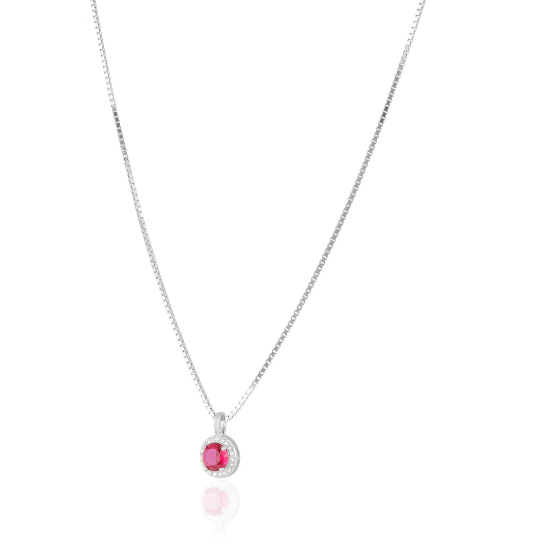 925 Sterling Silver July Month Circle Ruby Birthstone Chain Pendant For Women