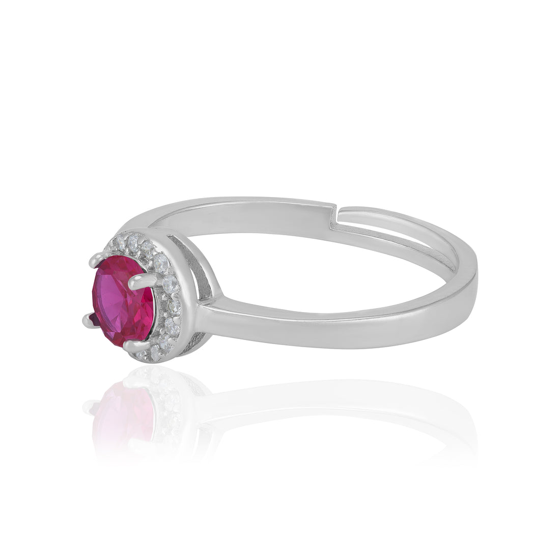 Sterling Silver July Month Circle Ruby Birthstone Ring For Women
