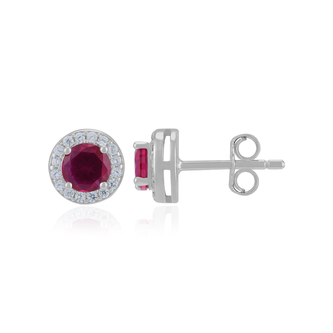 Sterling Silver July Month Circle Ruby Birthstone Stud For Women