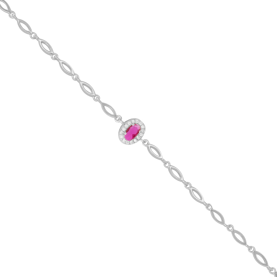 925 Sterling Silver July Month Oval Ruby Birthstone Bracelet For Women