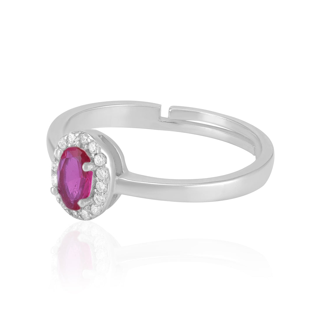 Sterling Silver July Month Oval Ruby Birthstone Ring For Women