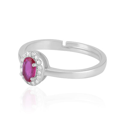 Sterling Silver July Month Oval Ruby Birthstone Ring For Women
