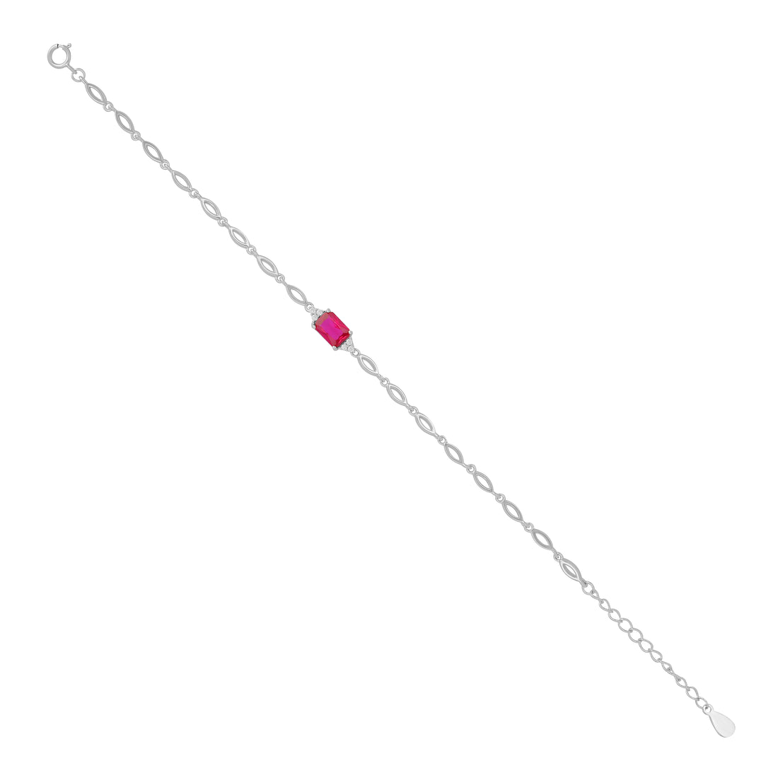 925 Sterling Silver July Month Square Ruby Birthstone Bracelet For Women